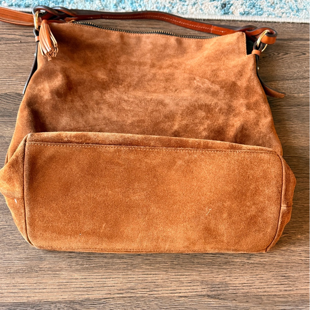 Dooney & Bourke Cognac Suede Shoulder Bag with Leather Trim - Picture 4 of 7